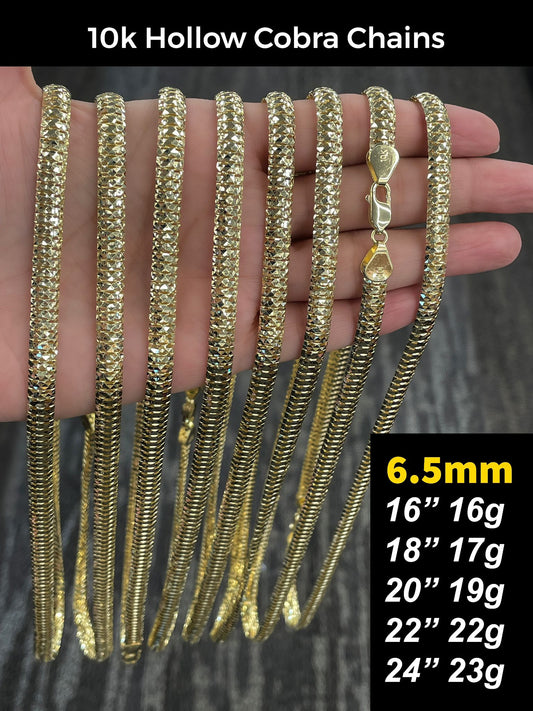 10k gold HOLLOW 6.5mm cobra chains