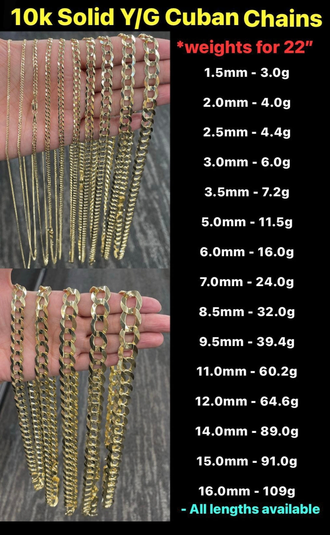 10k gold SOLID Cuban curb link all 22inch