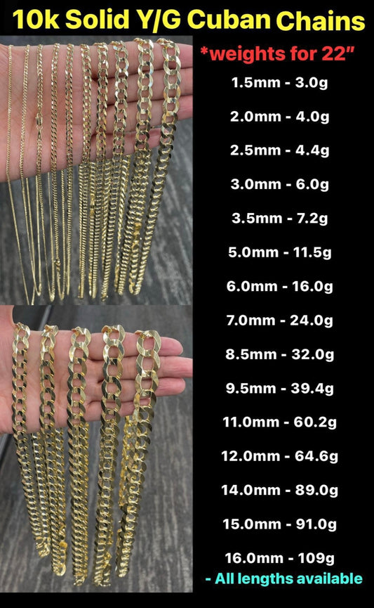 10k gold SOLID Cuban curb link all 22inch